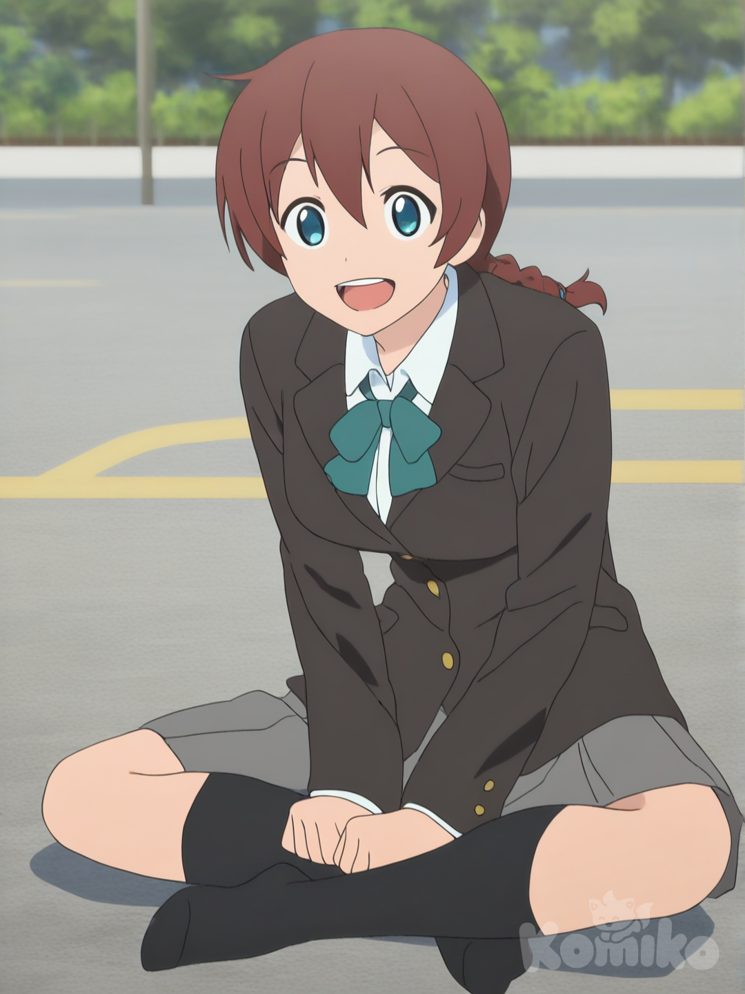 Emma Verde, [flat anime style], indian style, sitting,