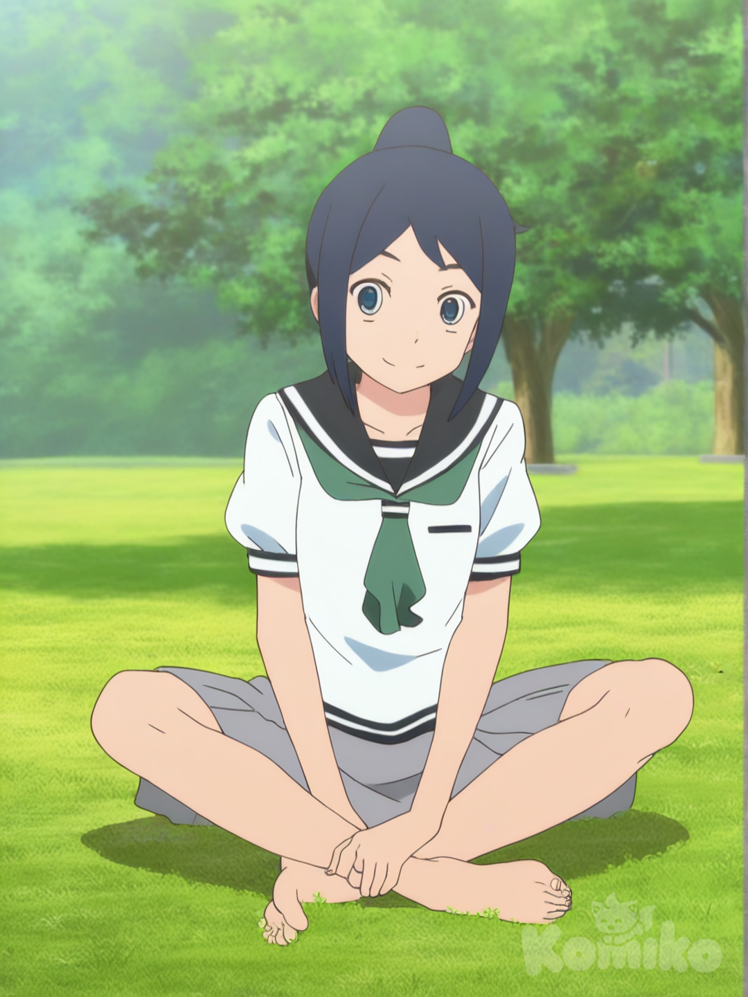 Matsuura Kanan, 1girl, indian style, sitting,