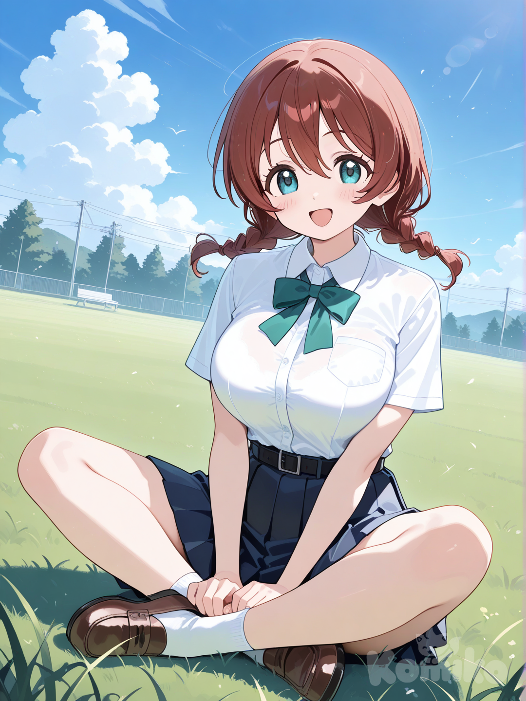 Emma Verde, sitting, Indian style