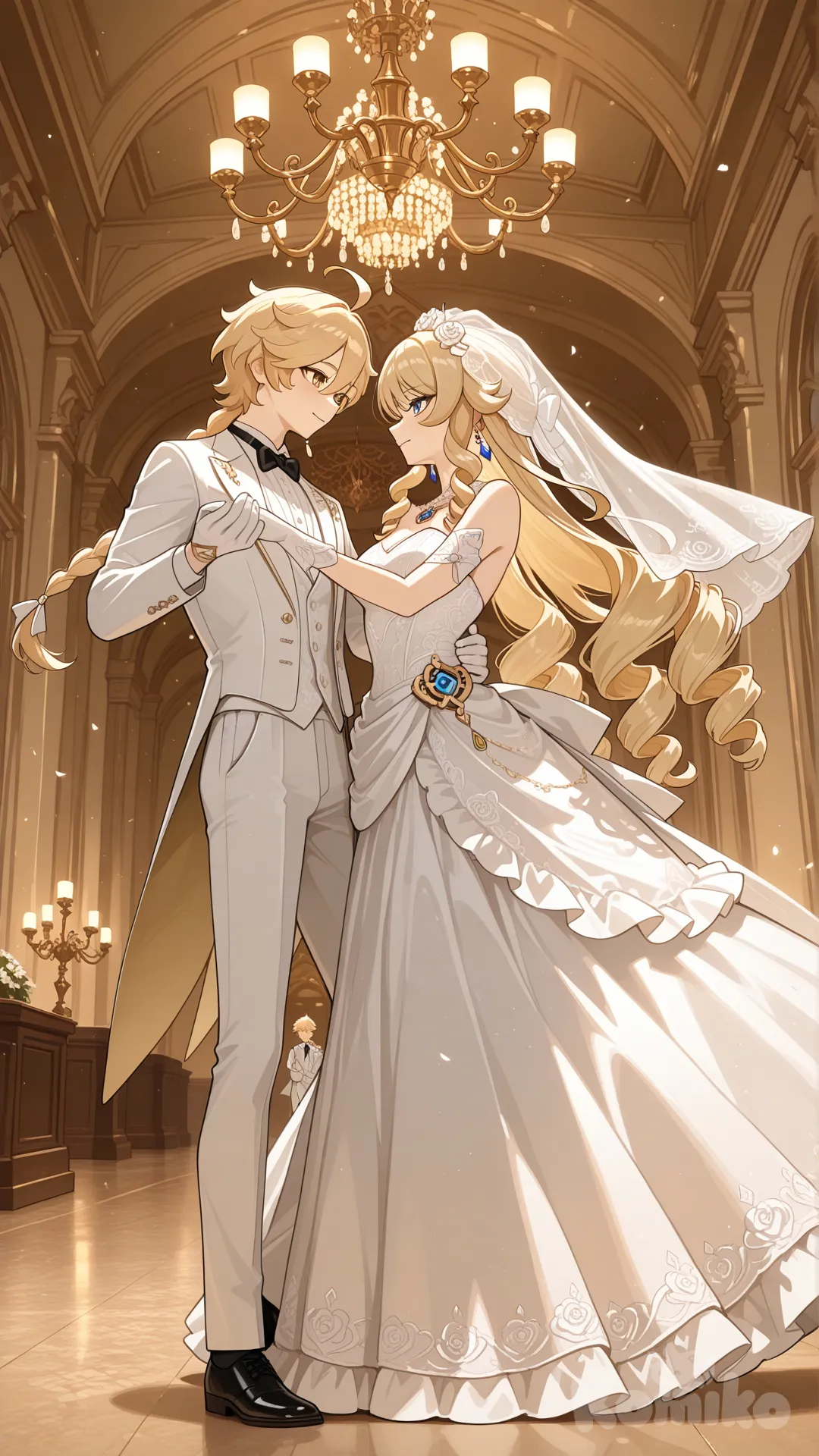 #Navia (Genshin Impact) white wedding dress 

#aether (Genshin Impact) white wedding suite 

#dance after wedding