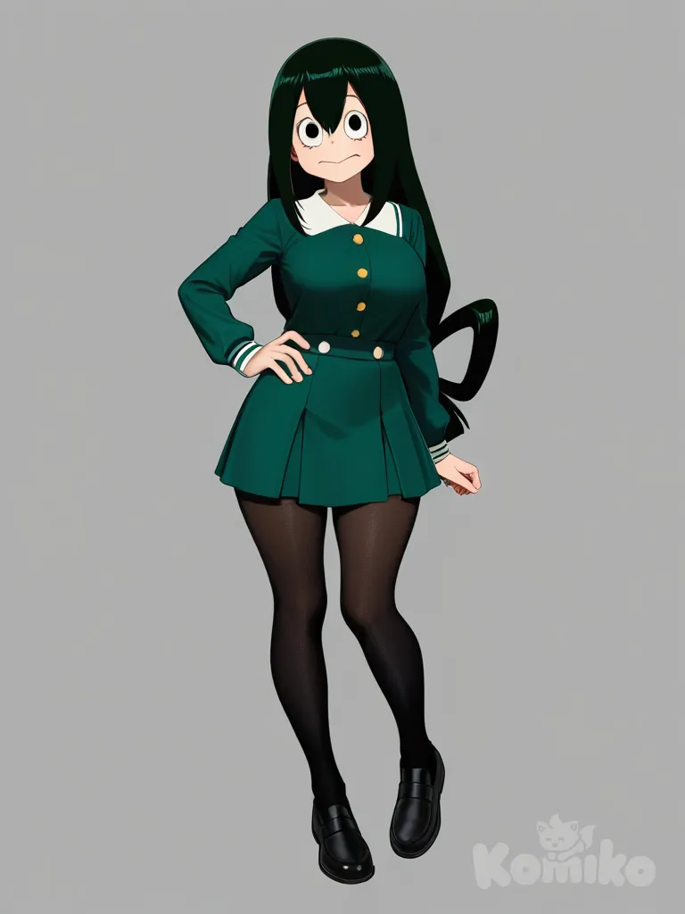@Asui_Tsuyu, green dress, full body, large breasts