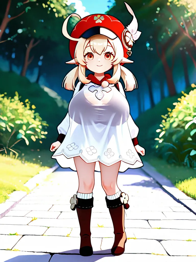 @Klee_(Genshin_Impact), loli, gigantic breasts, wearing a completely see through and tralusent white dress, full body, completely transparent dress