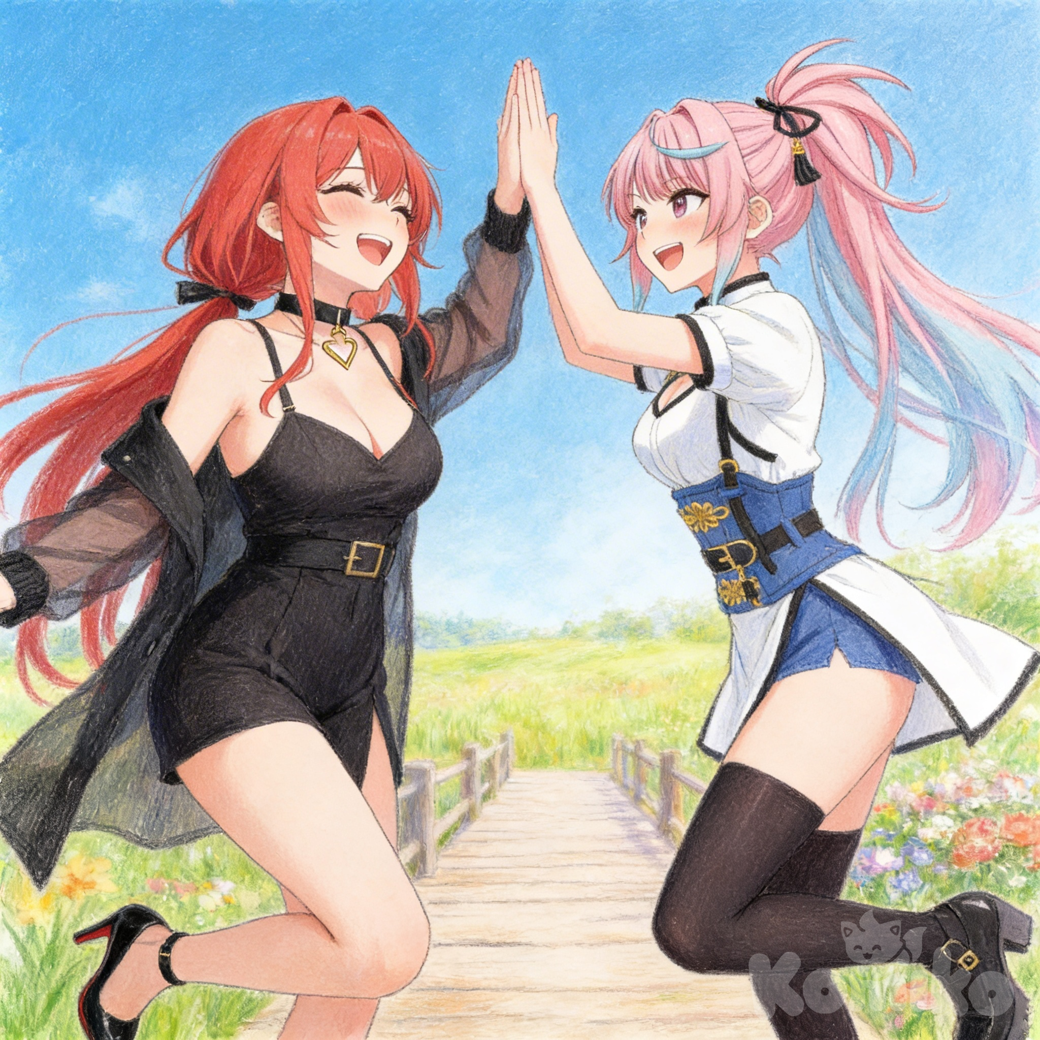 Two girls high-fiving