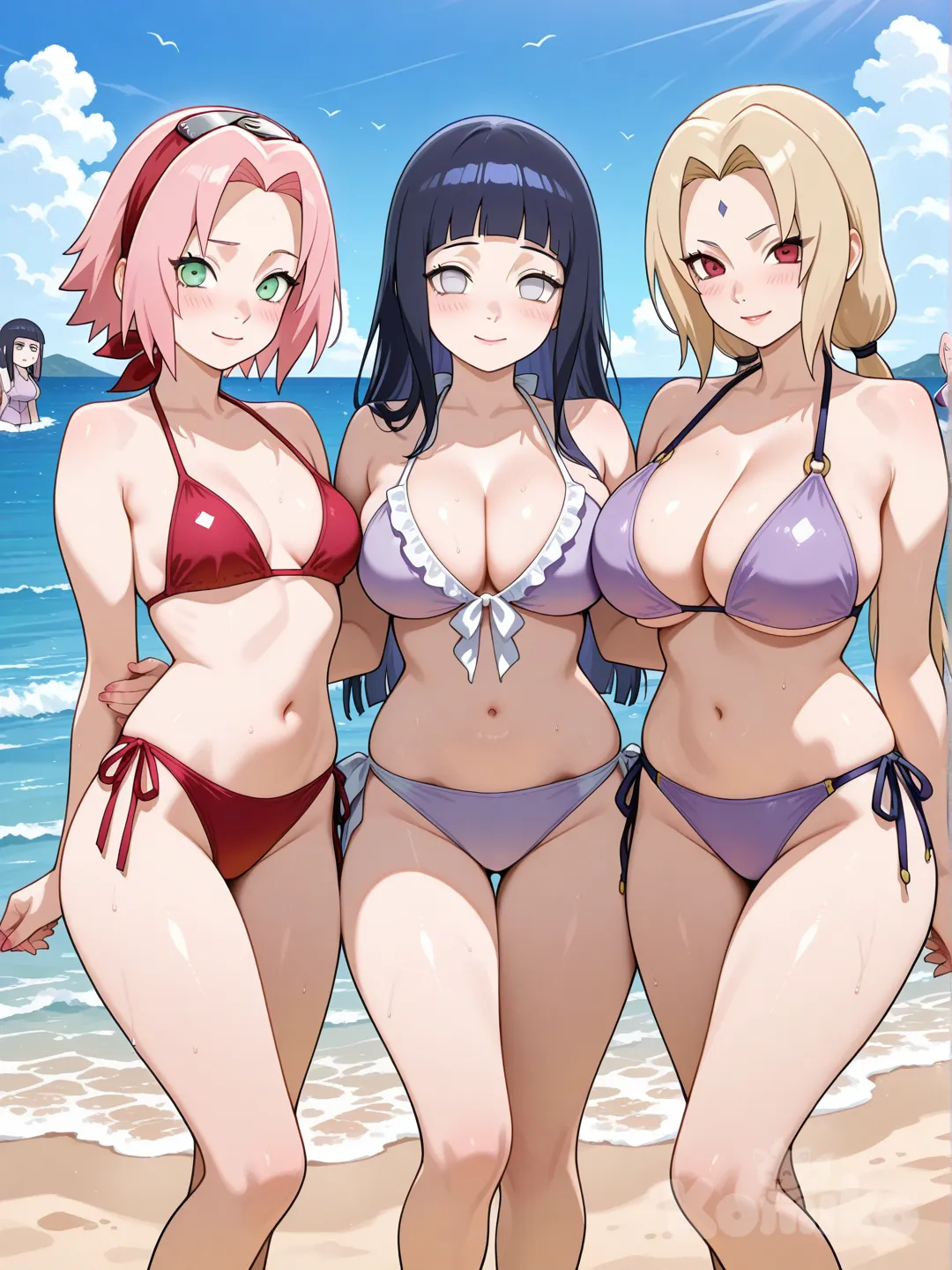 tsunade (naruto), haruno sakura, hyuuga hinata, biquíni