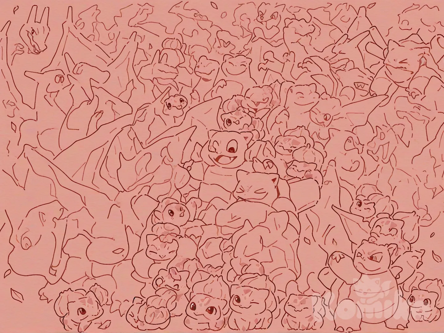 @Bulbasaur, He's in the middle, flanked on either side by @Charizard and @Blastoise., closeup, day, forest, leaves falling, smile, laughing, evil smile, [pokemon-style]