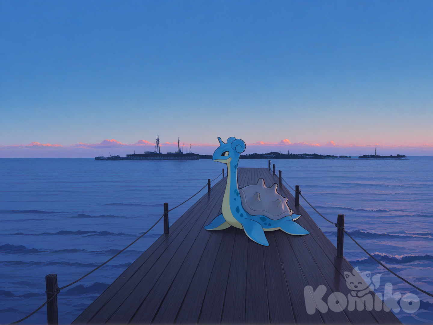 @Lapras, ocean, pier, looking away, panoramic lens