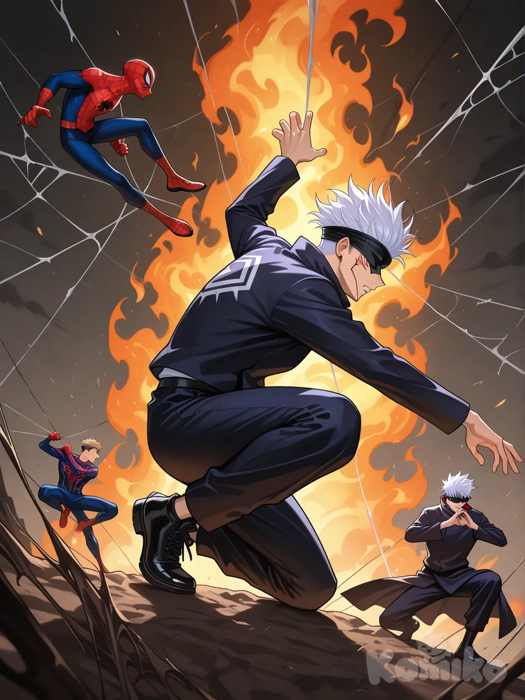 Spiderman and Gojo vs sukuna’s clones of them!