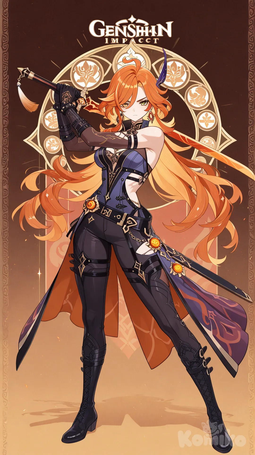 @mavuika_(Genshin_Impact) cool leader women style with her sword 
#full body