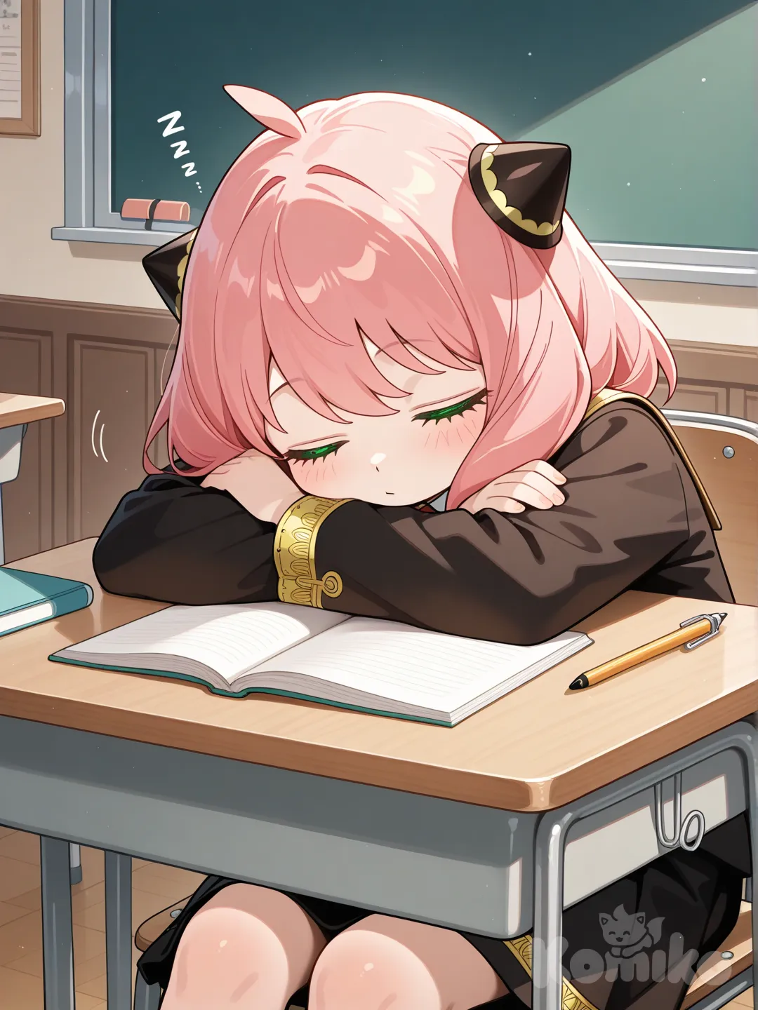 @Anya_(Spy_X_Family), cochilando no meio do estudo