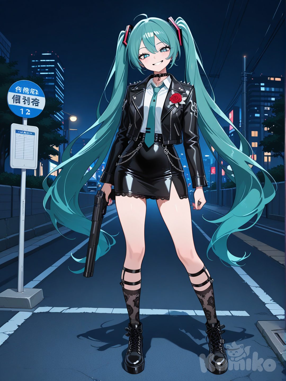 Hatsune Miku Gotka with a pistol