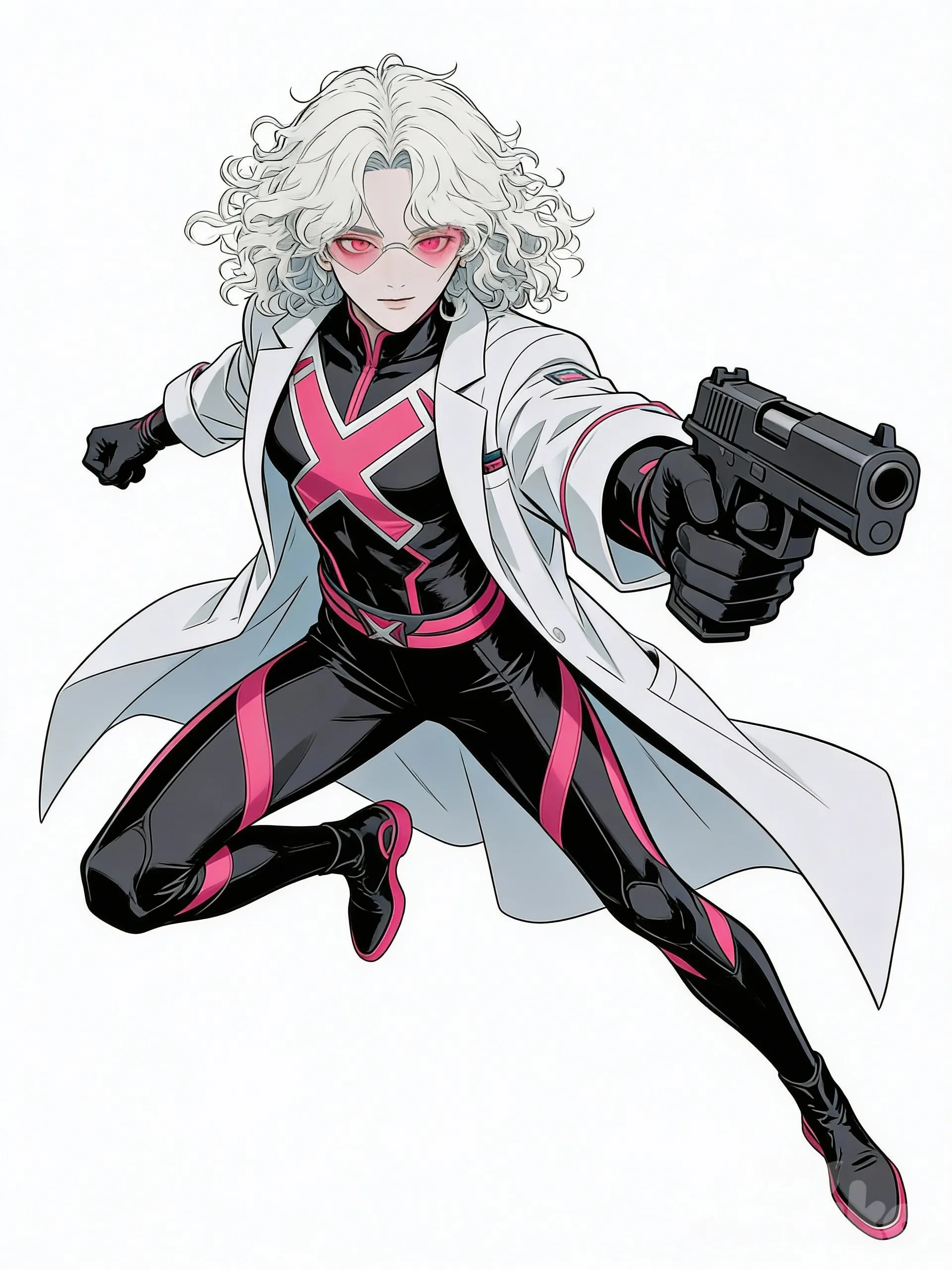 @eros-v3Xs, Marvel Comic Style, holding gun, lab coat