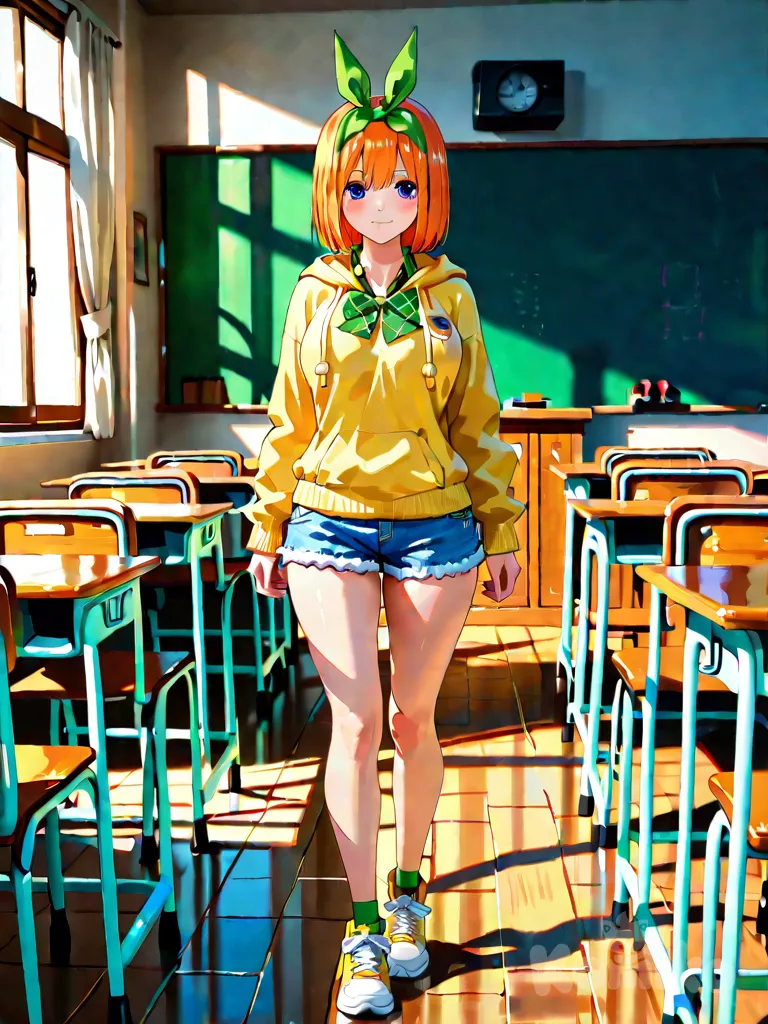 full body, nakano yotsuba, @Monkey_D._Luffy , classroom, 3d