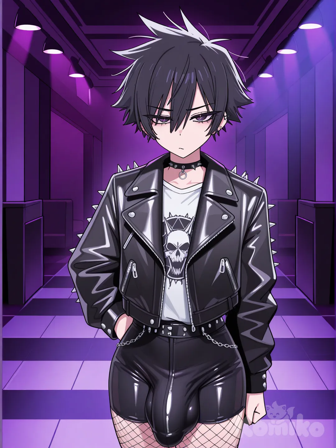 futanari bulge, futanari bulge, punk at the club medium dick, [toon-shaded-style]