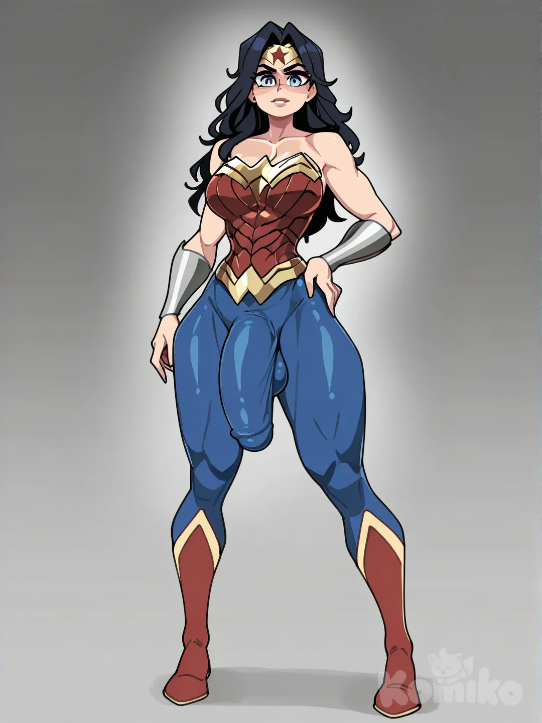 Futanari bulge, médium dick, full body, [clean-lines-style] ,Wonder Woman
