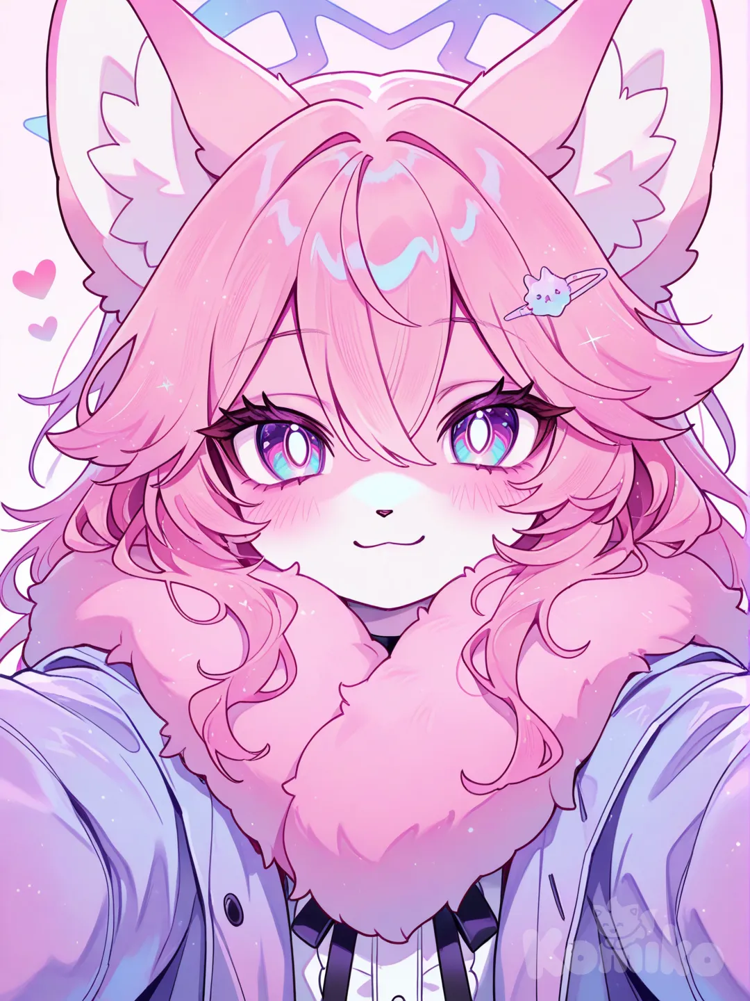 1girl, furry, anthropomorphic character, cute, smiling, colorful fur, vibrant eyes, playful pose