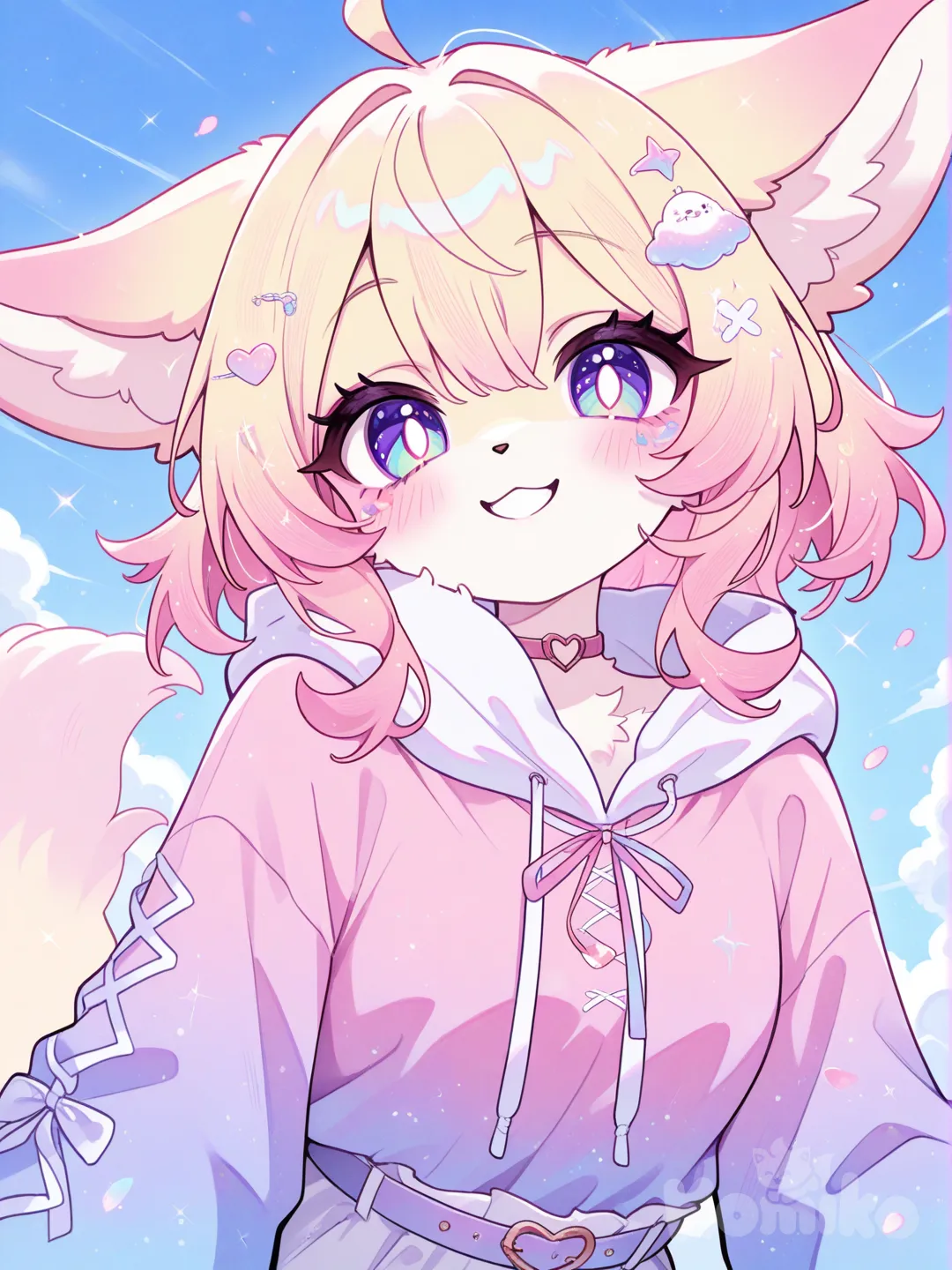 1girl, furry, anthropomorphic character, cute, smiling, colorful fur, vibrant eyes, playful pose