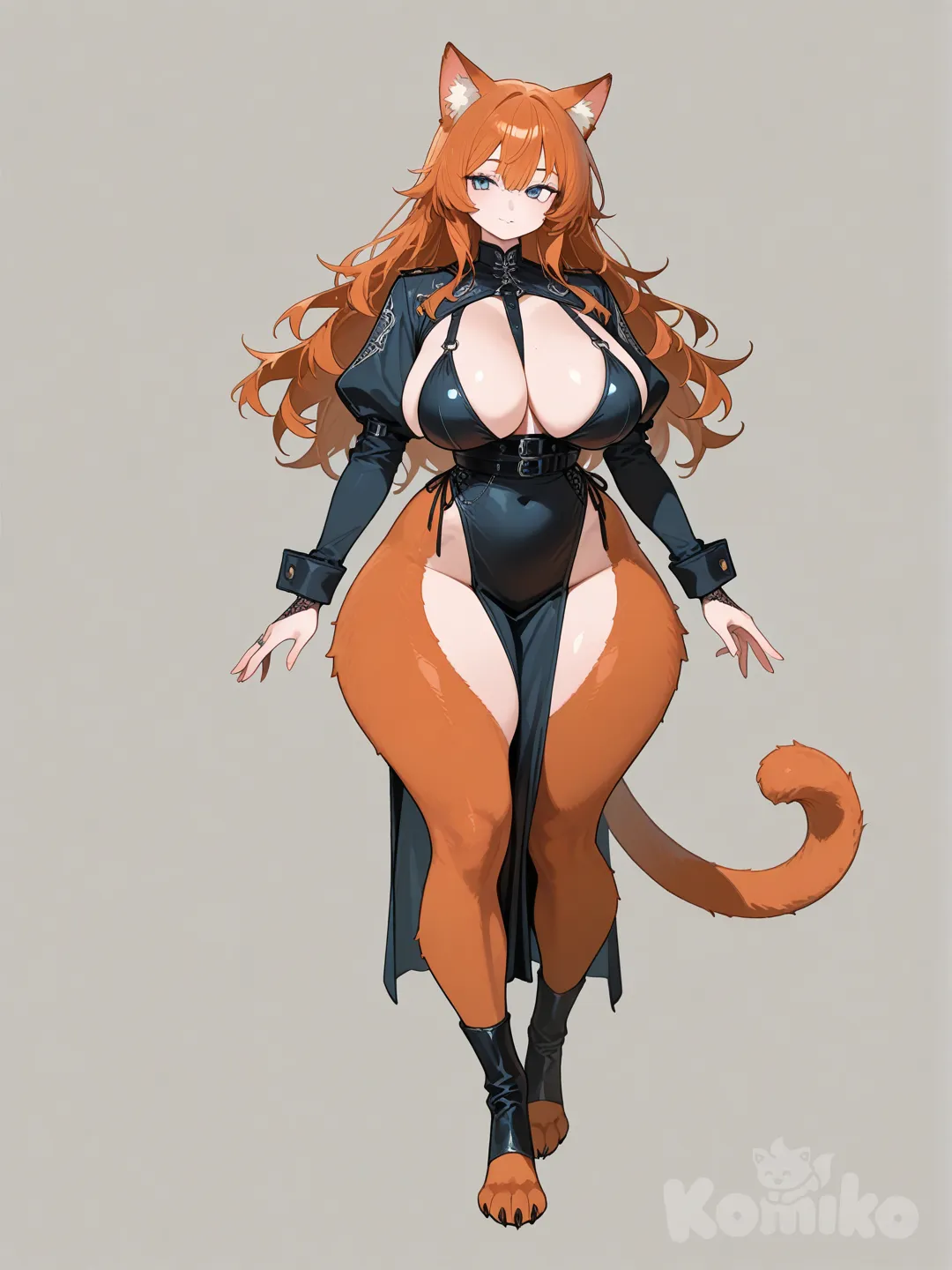 Curvy long haired cat anthro