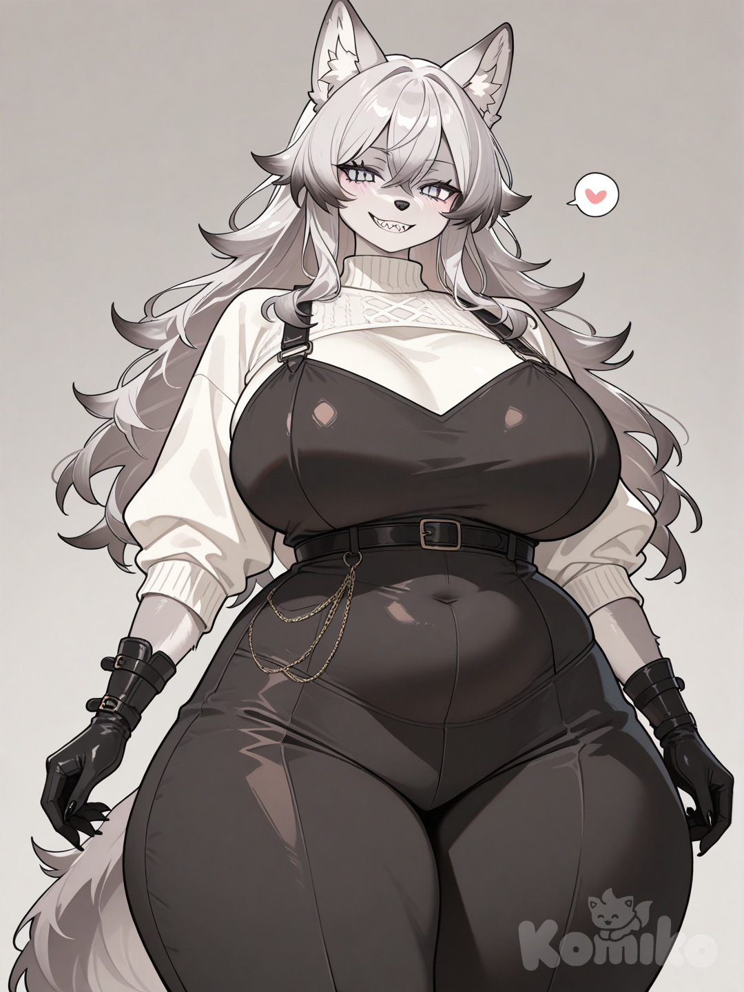 Thicc, long-haired, wolf furry.