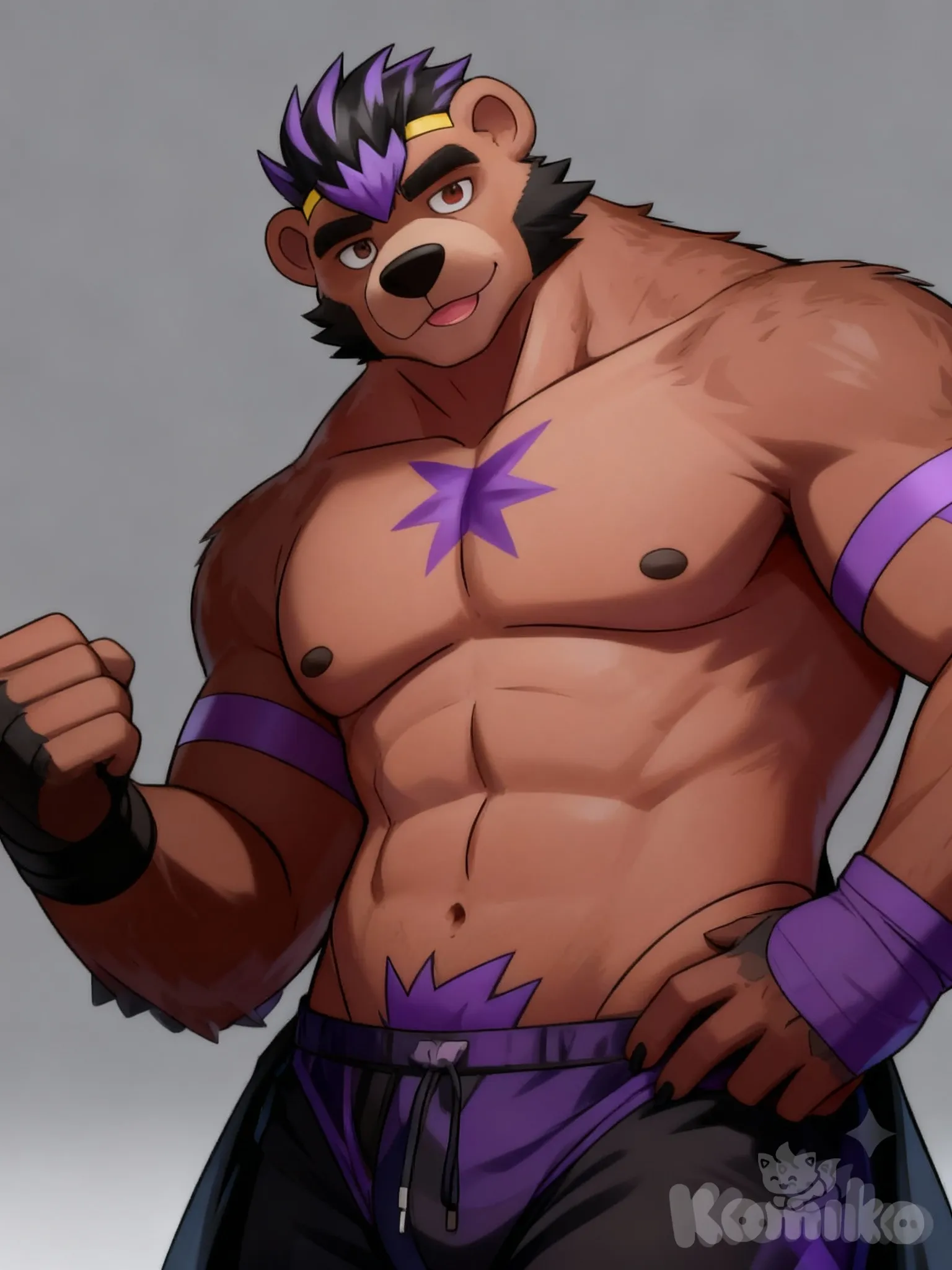 KomikoAI oso antropomorfo estilo fandom con una súper pose y diferente ropa y enamorado dibujo fandom 2D con una pose artística hombre cemi desnudo sabroso que ocupa toda la imagen fondos de pantalla