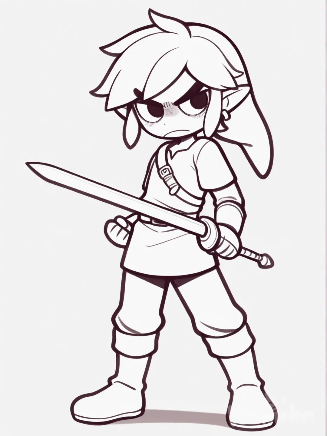 @Link , holding sword, angry, white background, Lineart, [pop-toon-style]