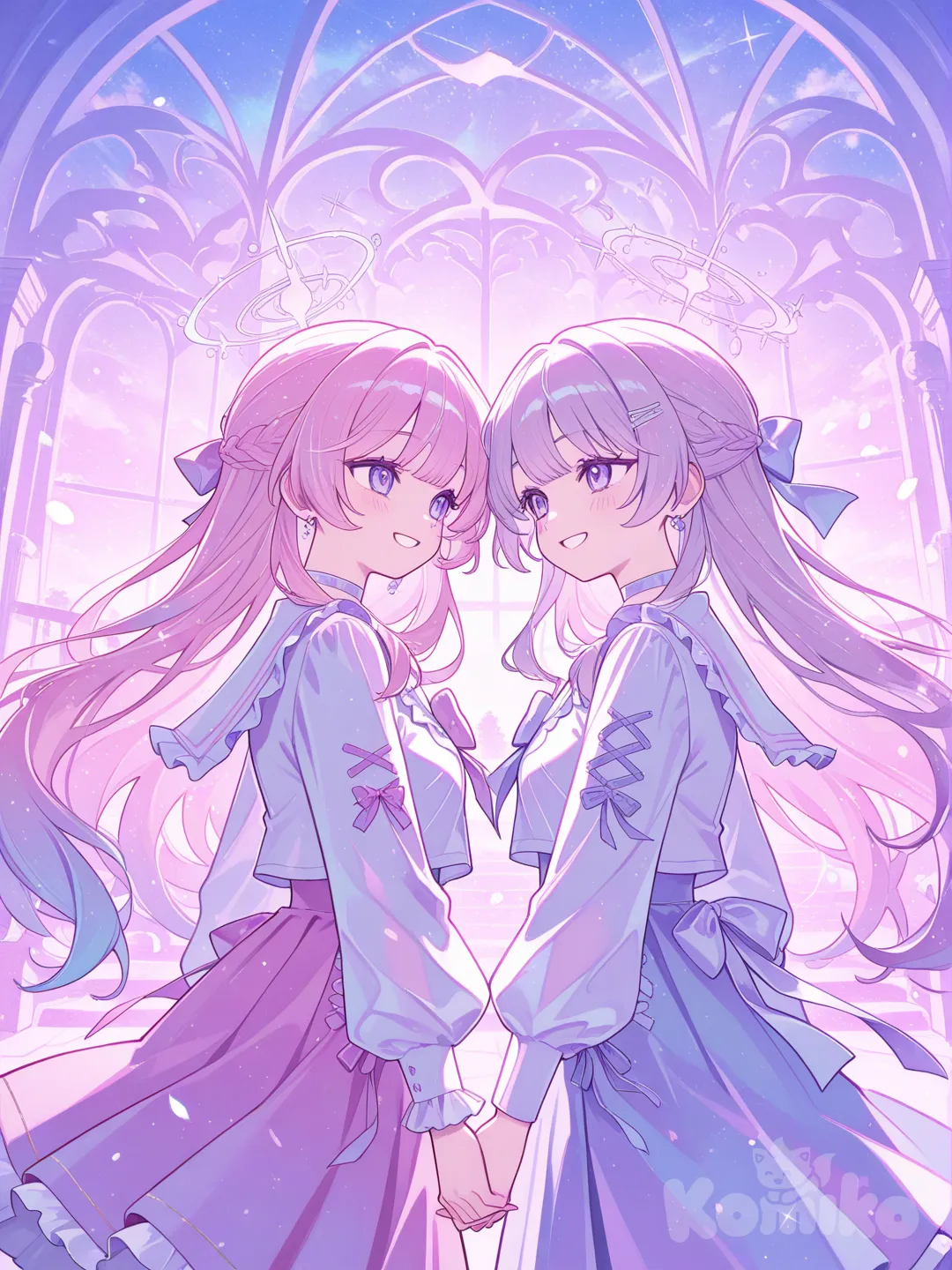 two anime girls, best friends, colorful anime style, artwork