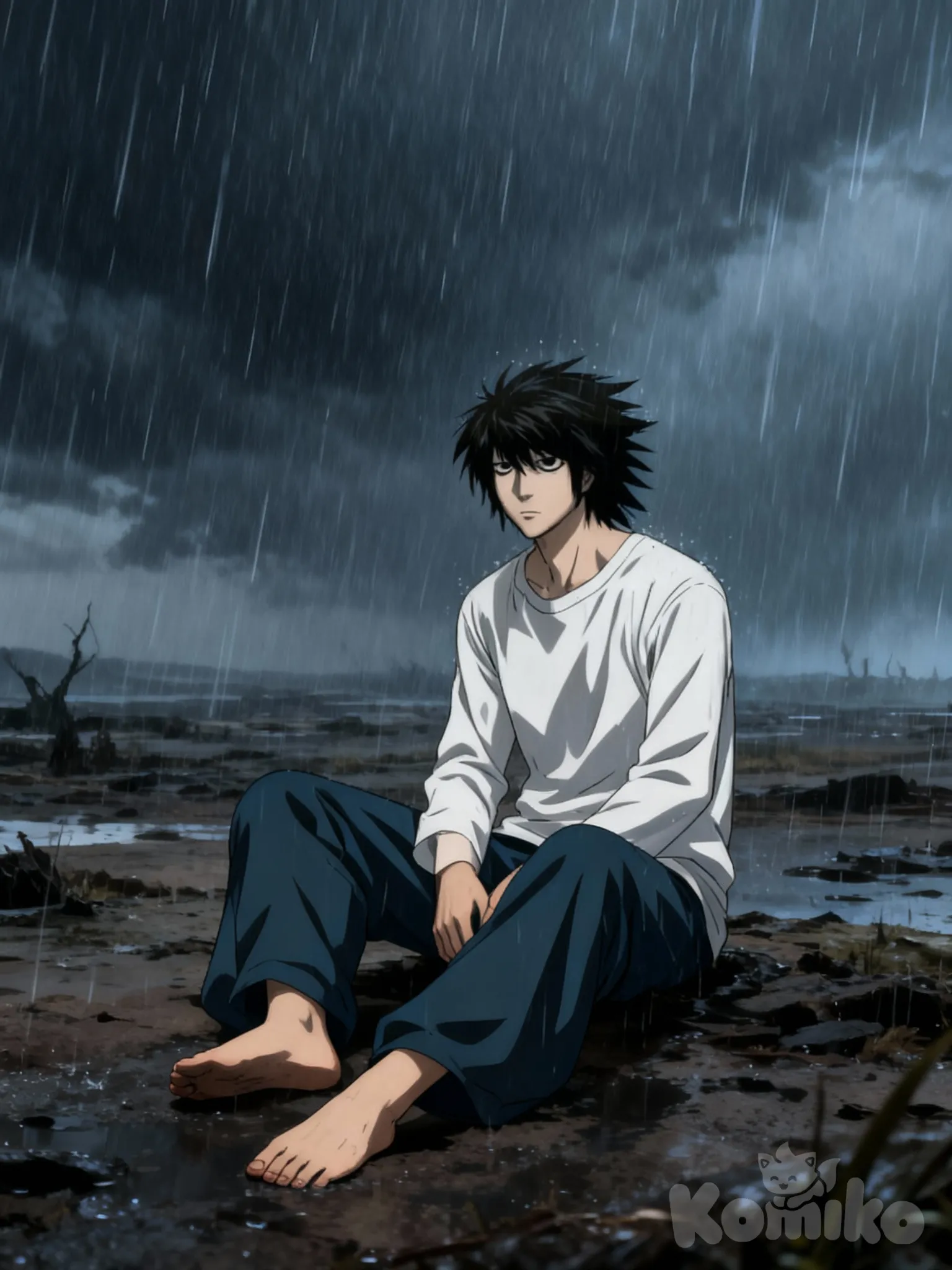 @L_Lawliet lugar solitario sentado y con lluvia
