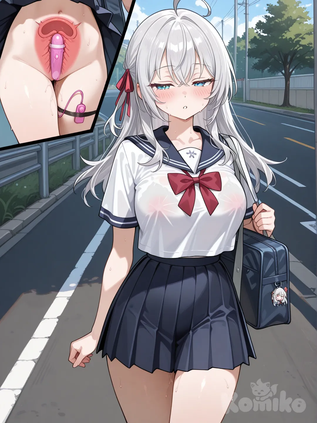 She was walking to school as usual wearing a vibrator, hiding it from everyone as if nothing had happened.
tokidoki bosotto roshia-go de dereru tonari no alya-san, alisa mikhailovna kujou , female pervert, walking, school, school uniform, egg vibrator, vibrator, vibrator under clothes, erect nipples,horny, lewd, lustful, multiple views, x-ray, no panties