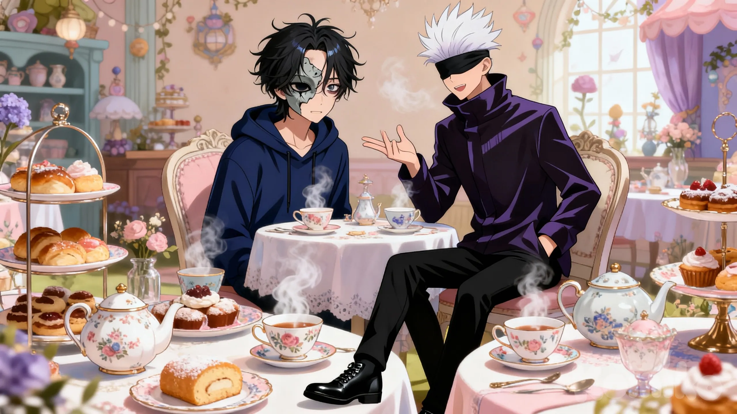@bulka2-QHnV, @Gojou_Satoru, tea party, sitting at the table