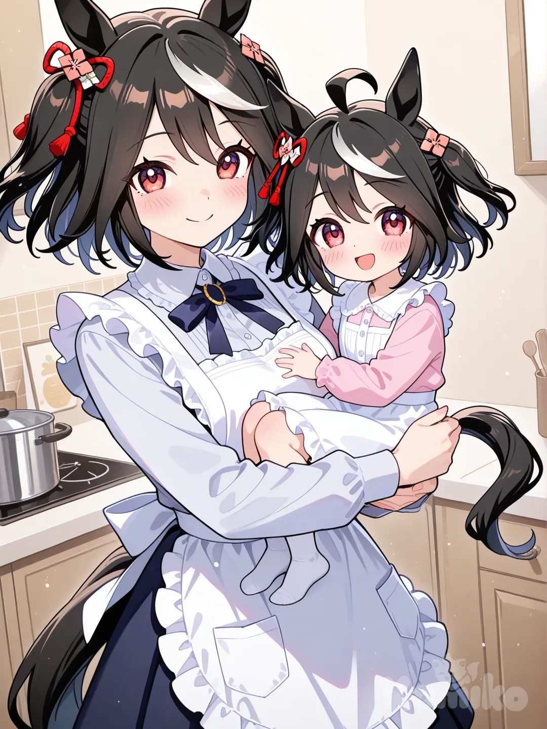 @Kitasan_Black_(Umamusume), Carrying her daughter, dressed as a housewife