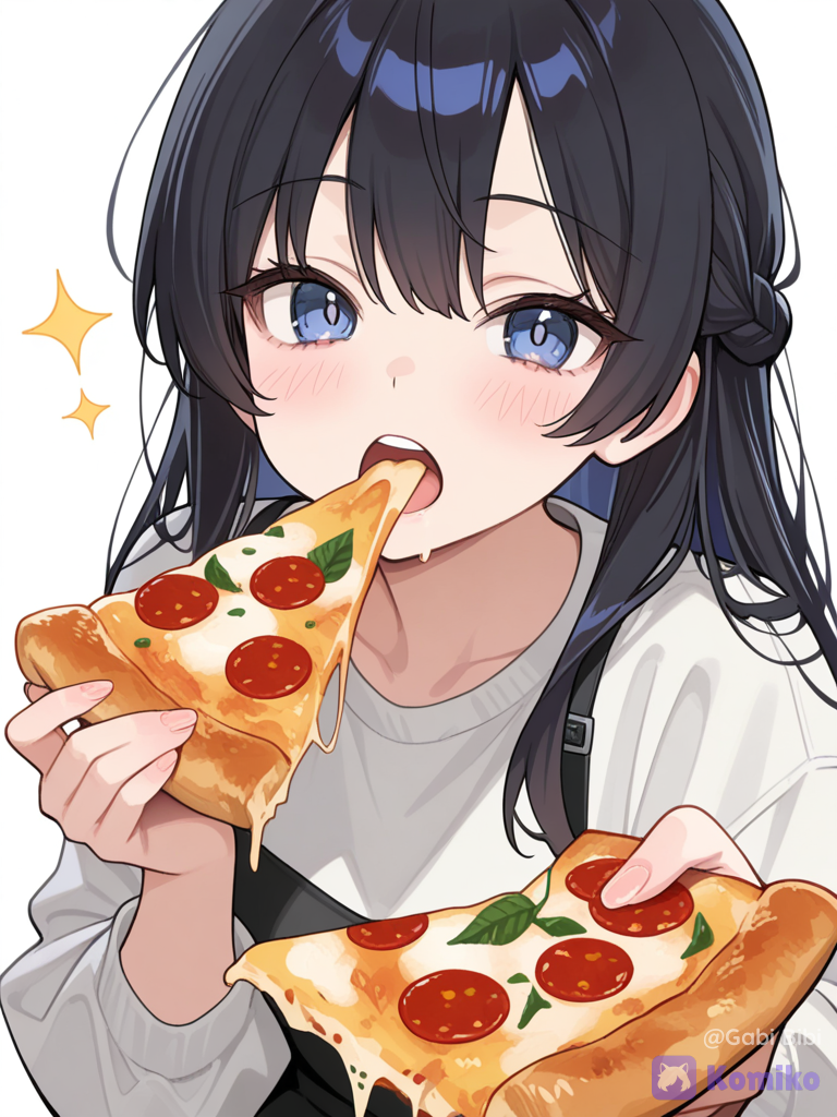 1girl eating pizza