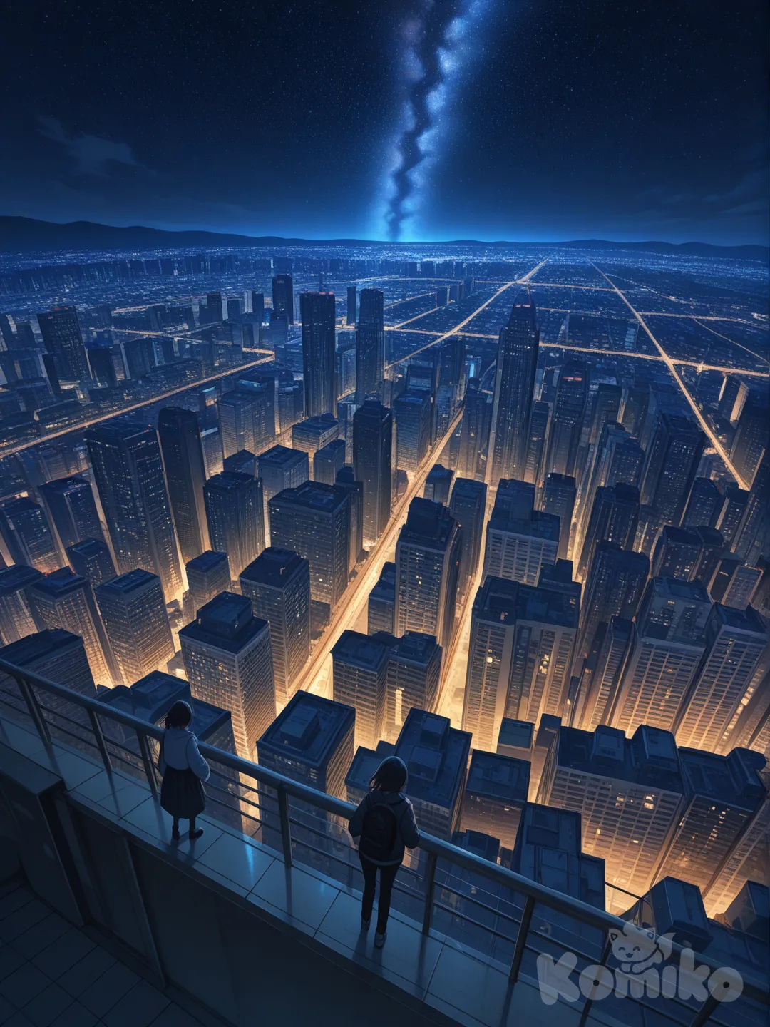 Nighttime skyline view