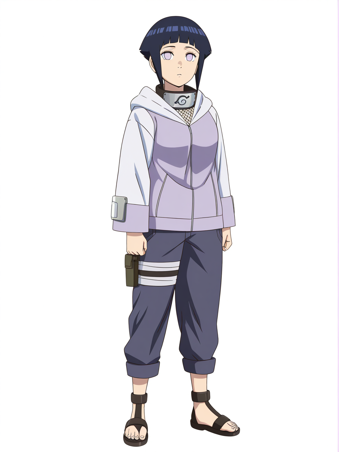 [pop-anime-style] 1girl, hyuuga_hinata, genin, single character, full body, looking at viewer, anime style, simple background, white background