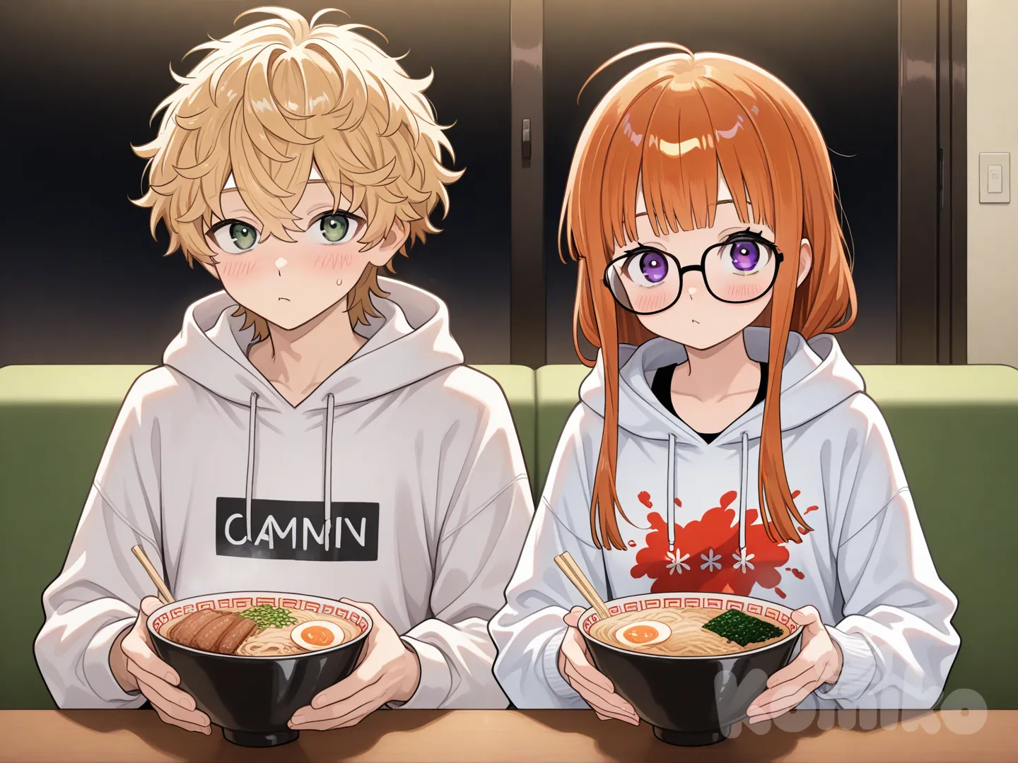 Mikami and Futaba enjoying ramen
