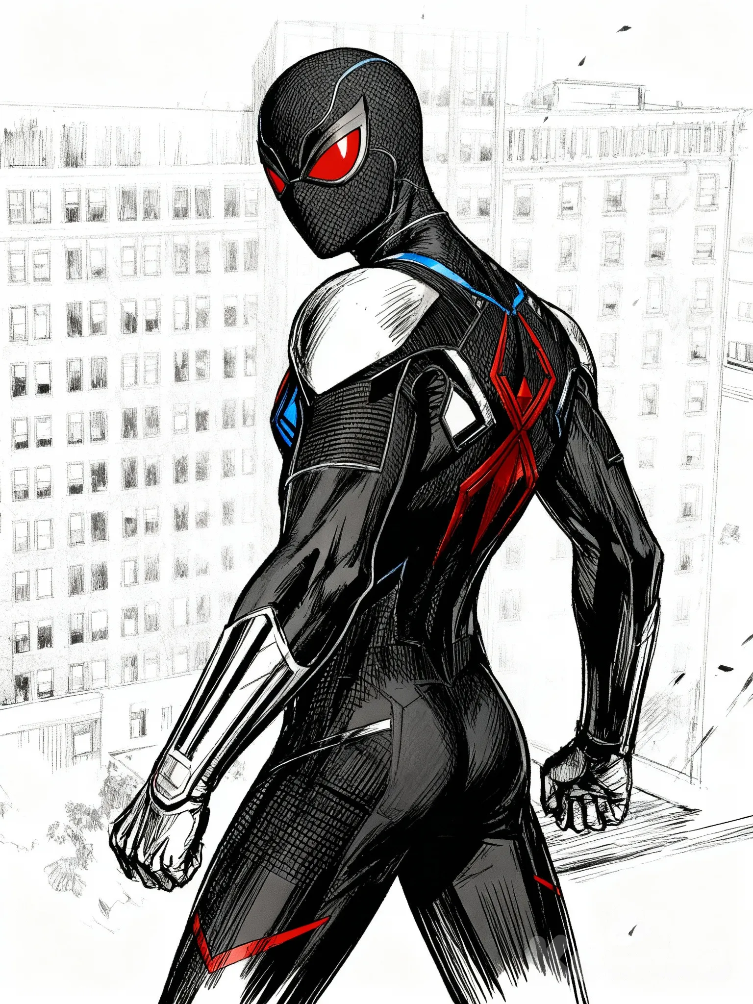 Spider, looking back, full body, manhwa style