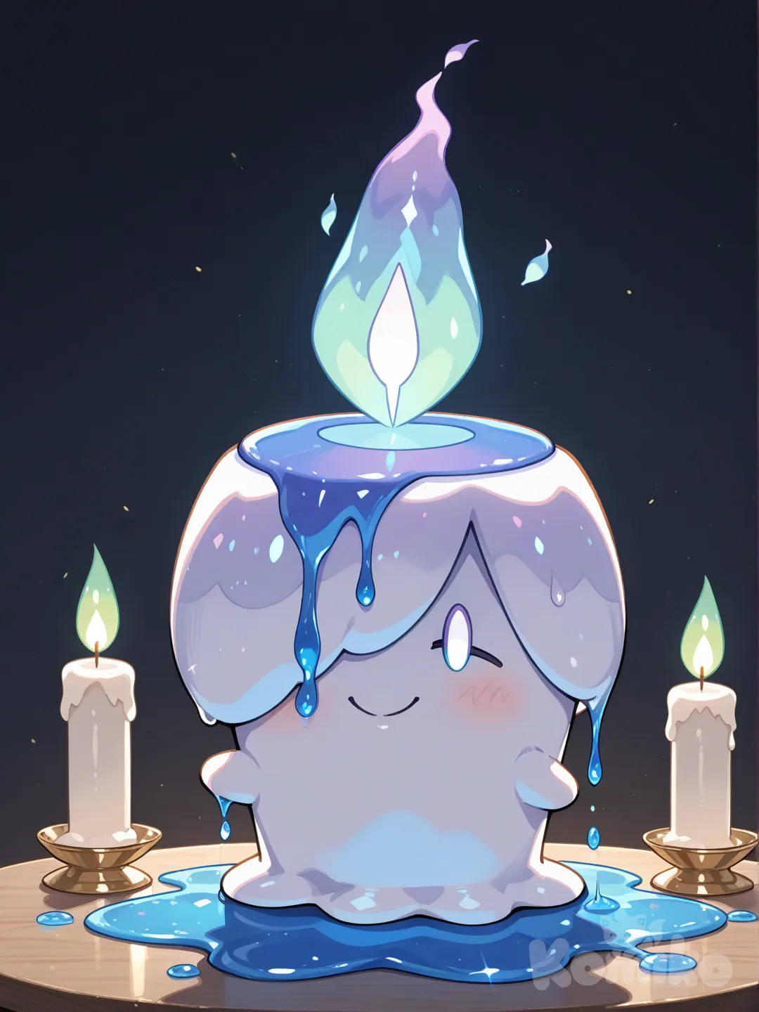 @Litwick, light green fire , blue wax