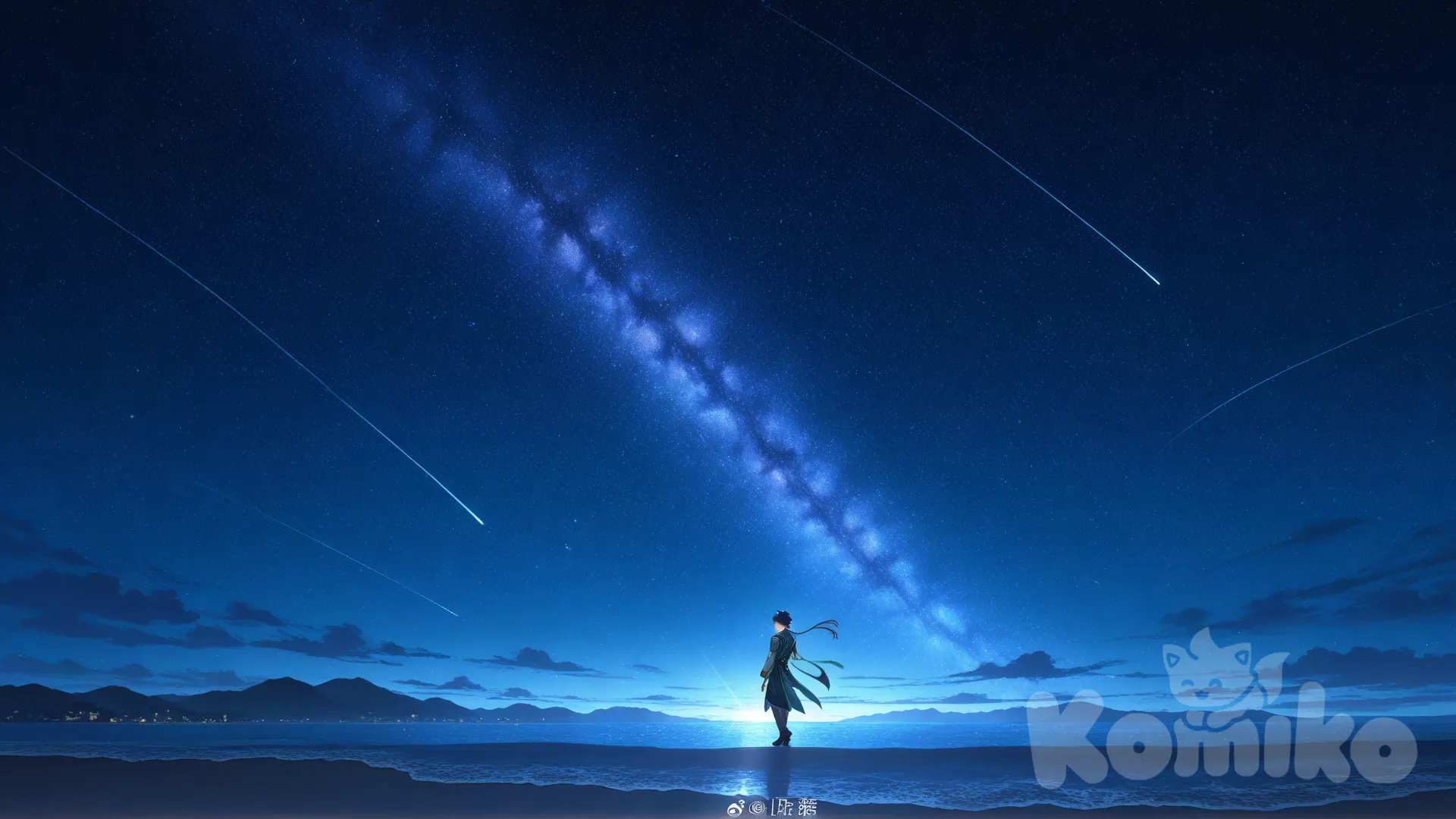 @Dan_Heng_(Honkai:Star_Rail), looking back, ultra-wide shot, night, rim light