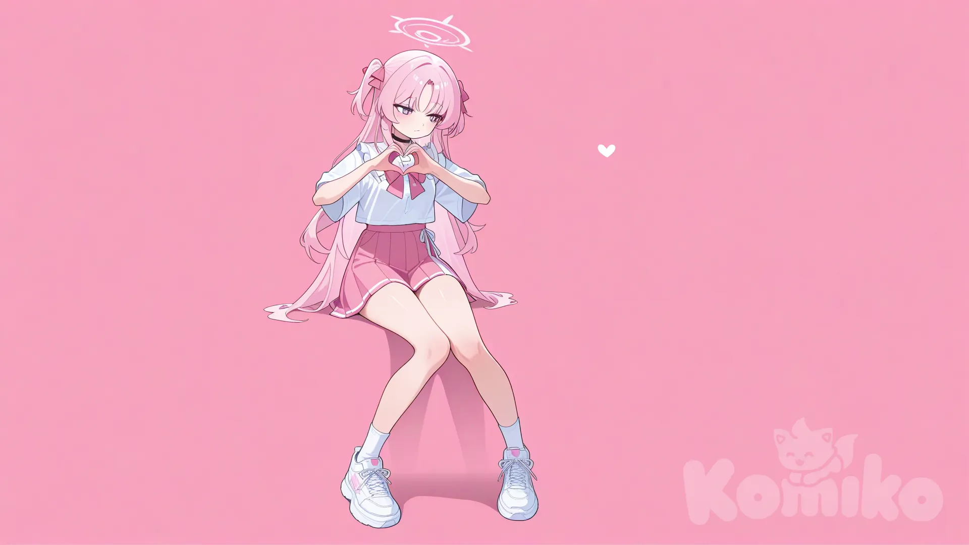 1girl, heart hands, full body, looking away, clean background