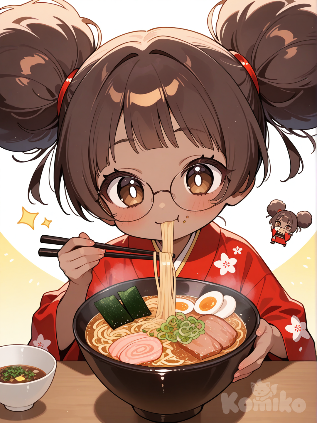 Kaede eating noodles