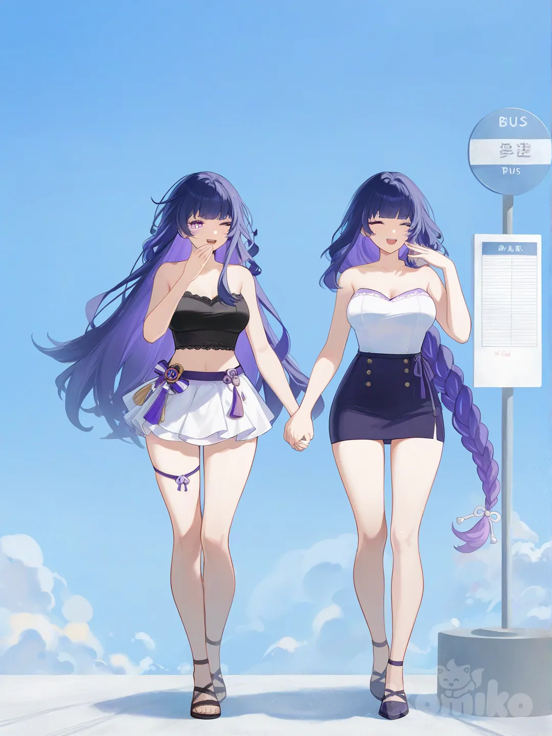 Raiden Mei and Raiden shogun on a girls day out in the big city 