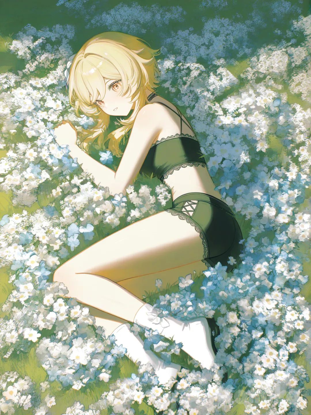 Lumine laying amongst flowers😇