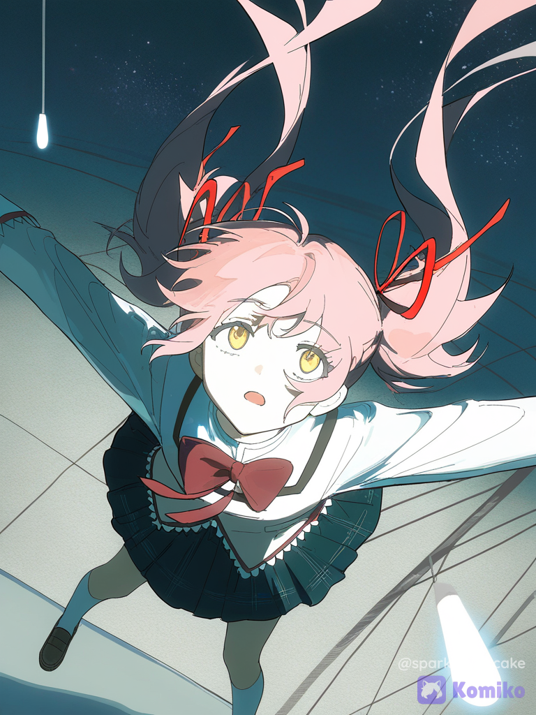 [faded-canvas-style], @Kaname_Madoka, falling, flickering light, starry sky