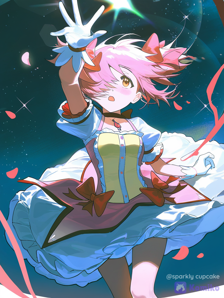 [faded-canvas-style], @Kaname_Madoka, falling, flickering light, starry sky