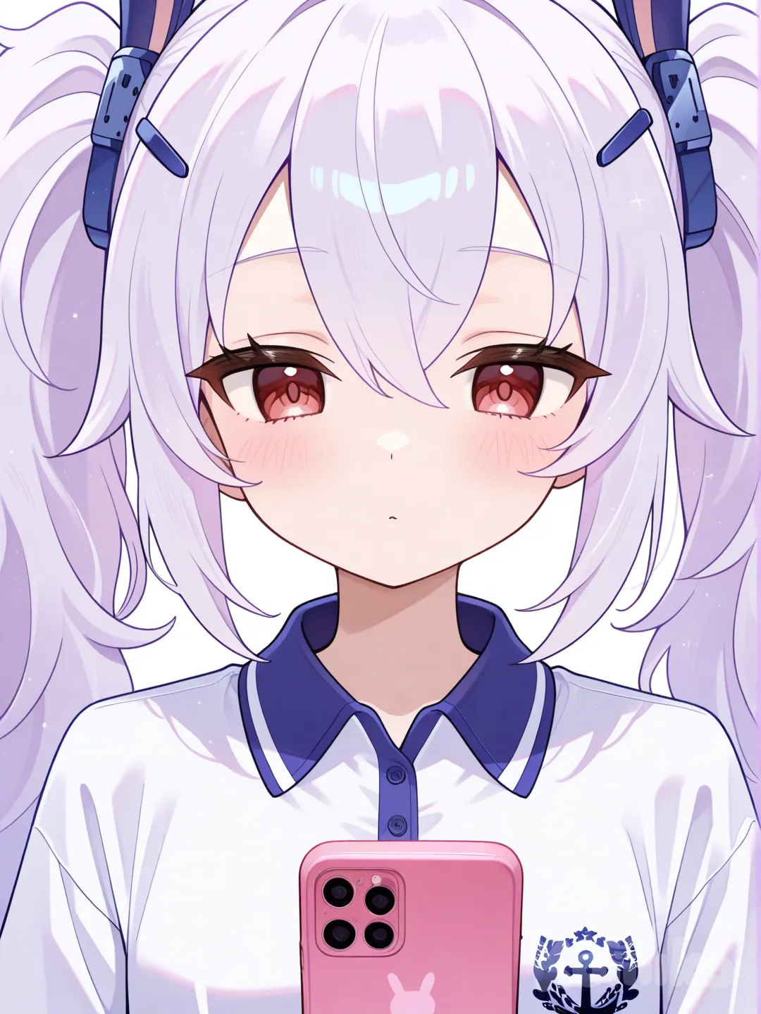 @Laffey_(Azur_Lane), looking at phone, polo shirt, portrait