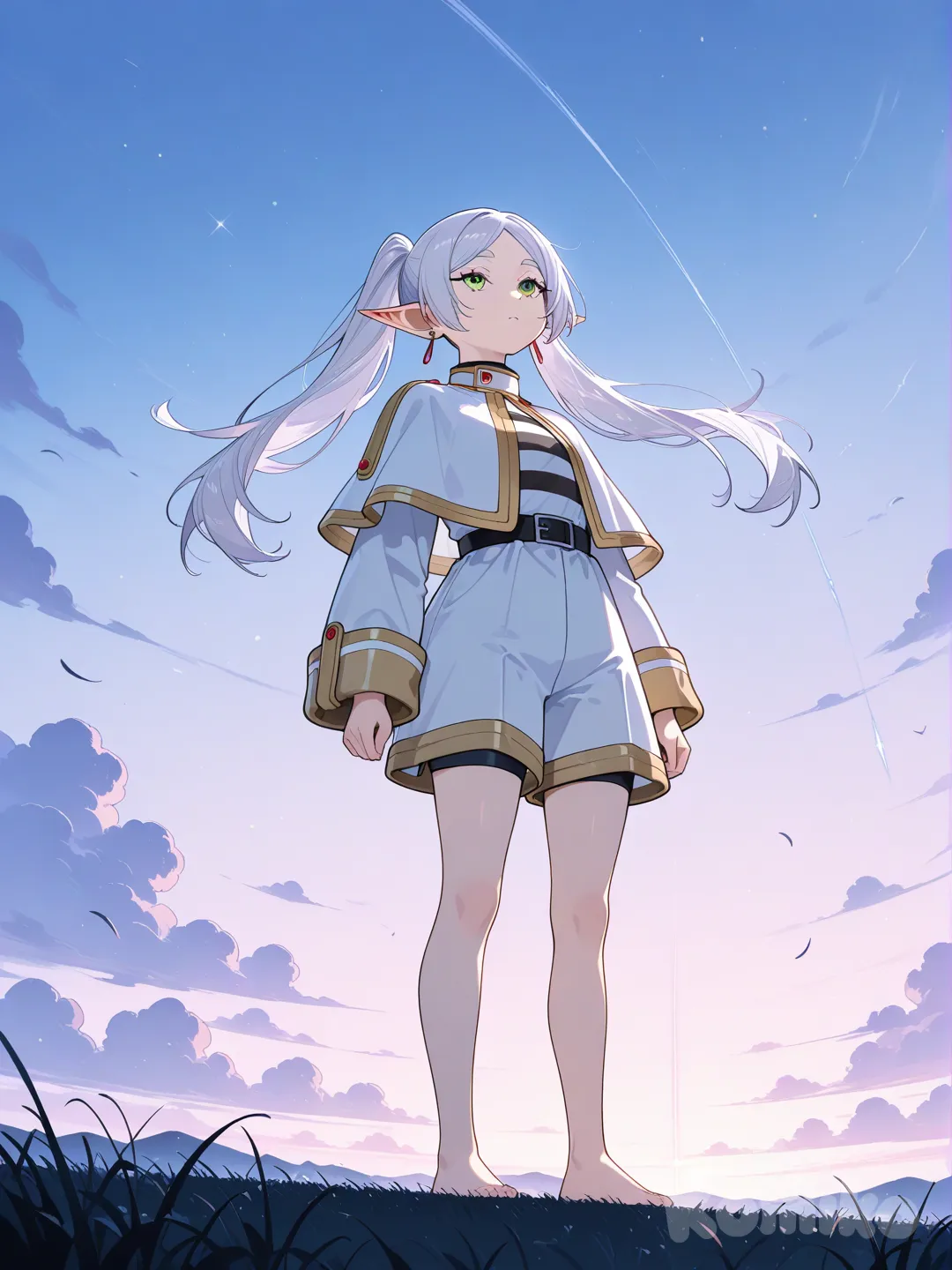 @Frieren full body en short descalza 
Mirando al cielo