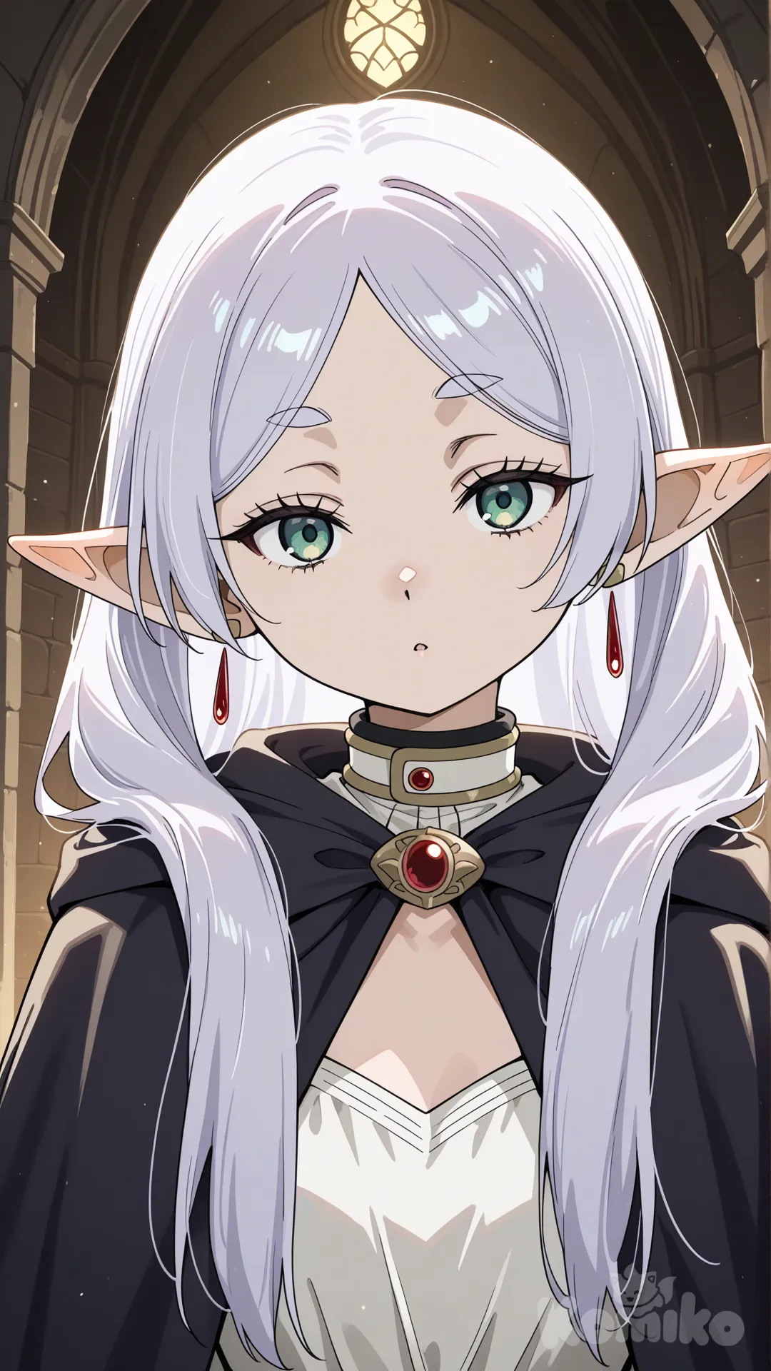 She looks at you with a hint of curiosity Do you often speak with elves? Id like to hear what you think of them., @Frieren