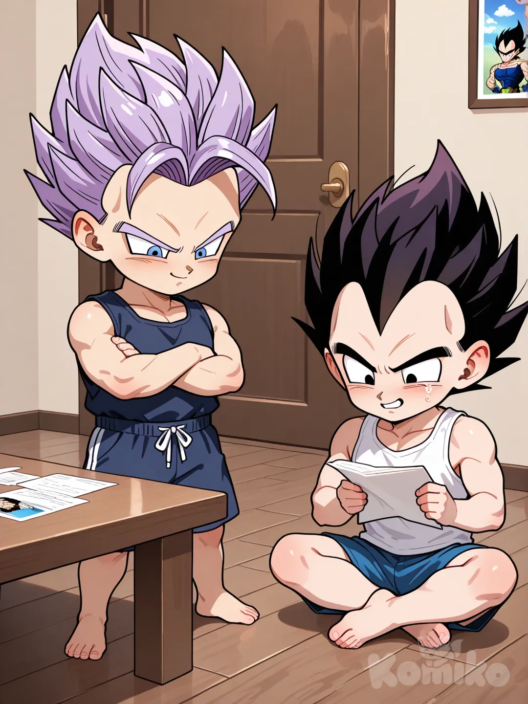 Trunks showing Vegeta his report card