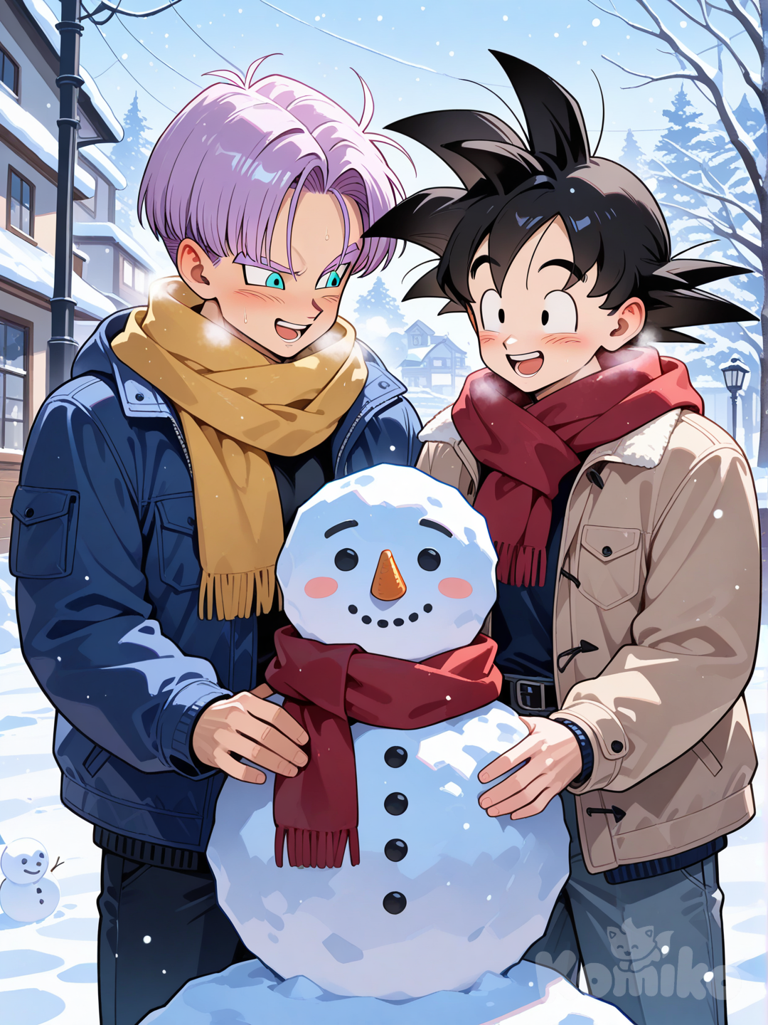 Trunks and Goten make a snowman