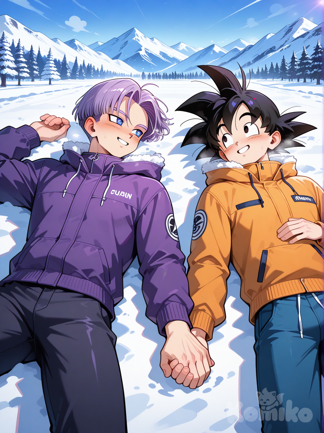 Trunks and Goten in the snow