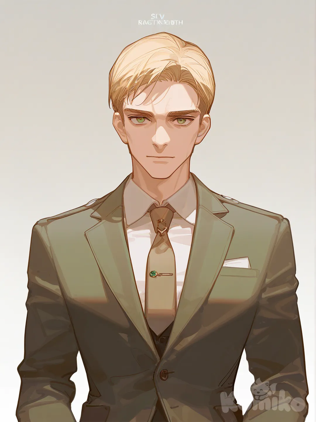 Erwin Smith, shingeki no kyojin[dazzling-illustration-style] ties his necktie, suit, upper body