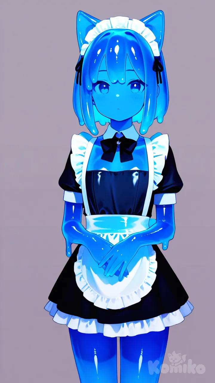 slime girl, skin tight, maid, cat ears